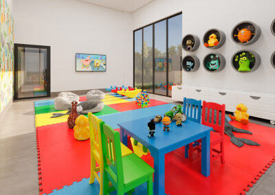 Perspectiva 3D da brinquedoteca e espaço kids do empreendimento