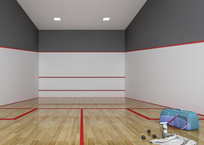 Perspectiva 3D da quadra de squash do empreendimento