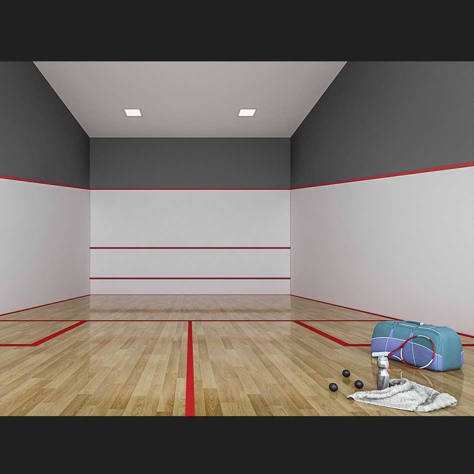 Perspectiva 3D da quadra de squash do empreendimento