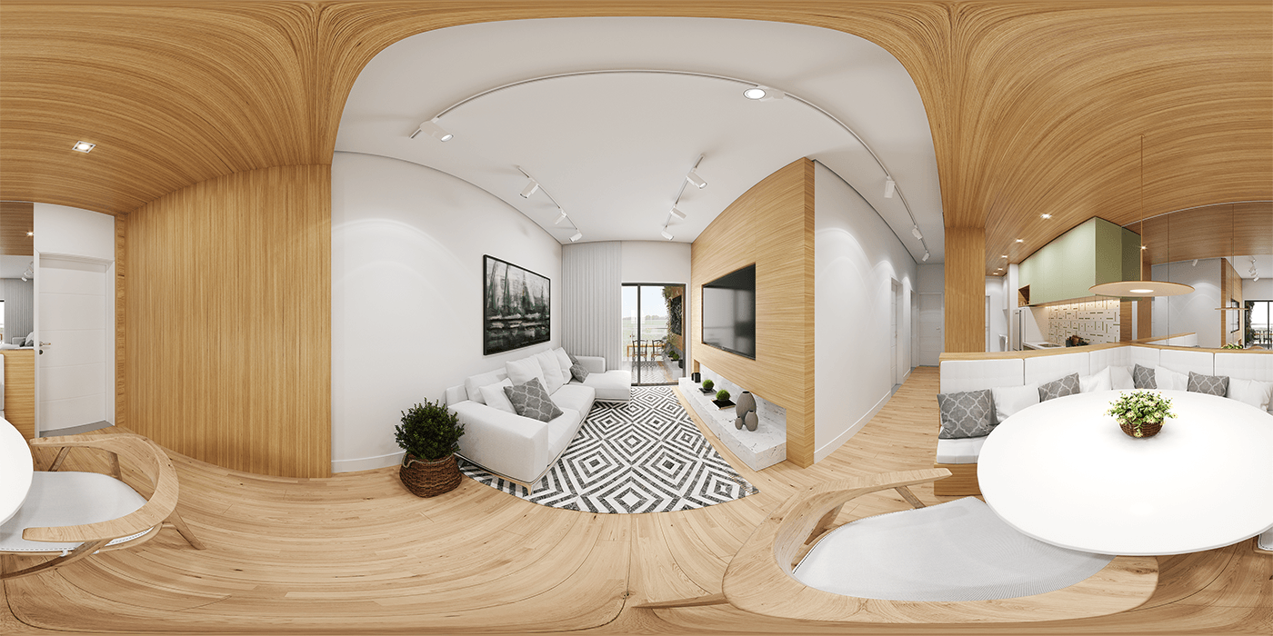 Imagem de câmera 3D para visualizar o apartamento tipo 01 do prédio residencial JK Boa Vista, no pq. Boa Vista em Sorocaba, SP