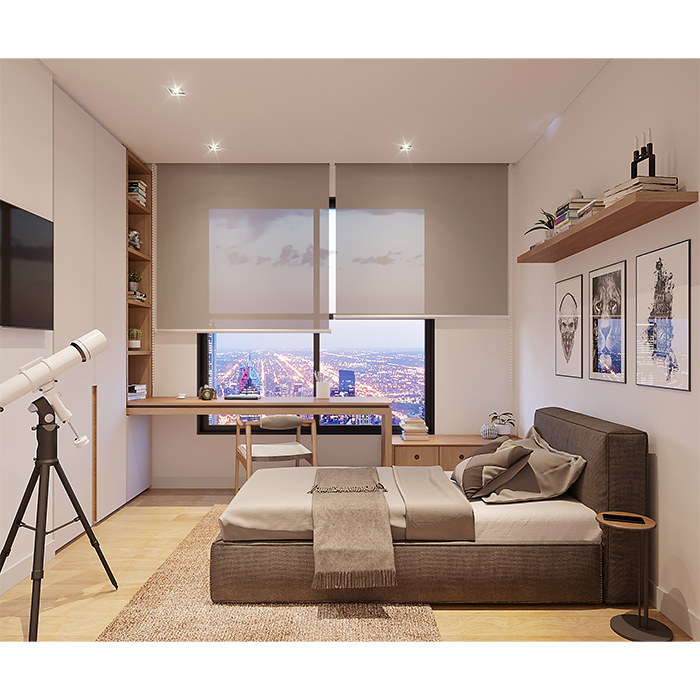 3D das dormitório 02 dos aptos de 95,66m² do Alameda JK, prédio residencial no Campolim em Sorocaba/SP