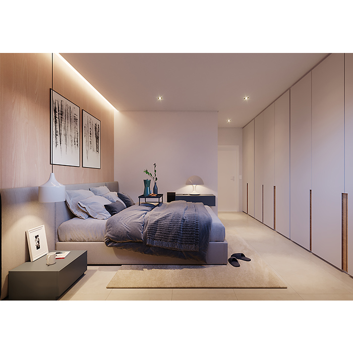 3D do dormitório 01 dos aptos de 95,66m² do Alameda JK, prédio residencial no Campolim em Sorocaba/SP
